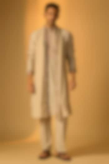 Beige Silk Kurta Set by Vanshik at Pernia's Pop Up Shop