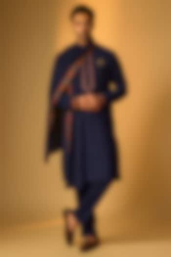 Blue Silk Kurta Set by Vanshik at Pernia's Pop Up Shop