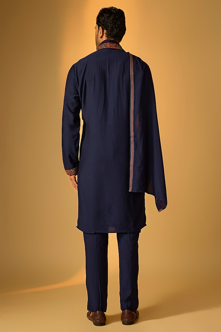 Blue Silk Kurta Set by Vanshik at Pernia's Pop Up Shop