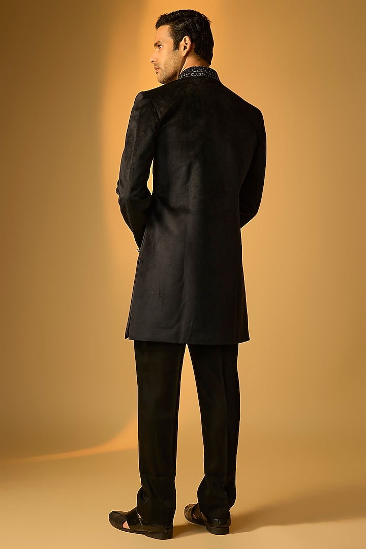 Black Silk Indo-Western Set by Vanshik at Pernia's Pop Up Shop
