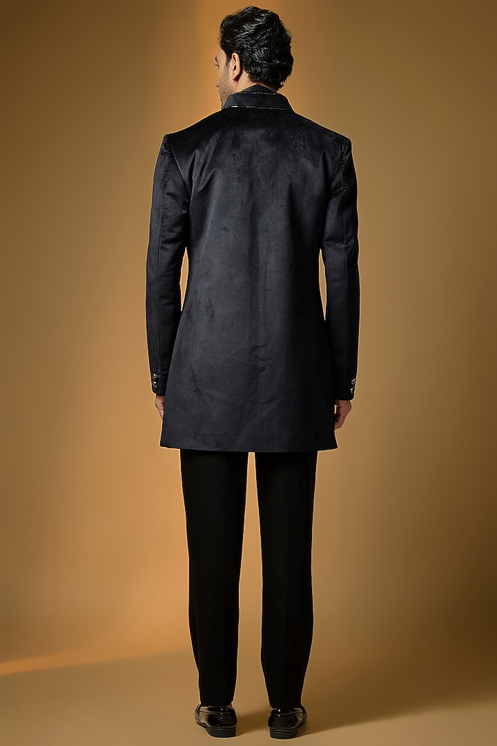 Black Velvet Wedding Indowestern Set by Vanshik at Pernia's Pop Up Shop