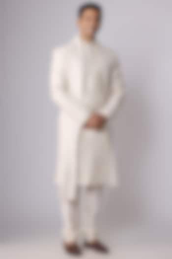 Ivory Silk Groom Sherwani Set by Vanshik at Pernia's Pop Up Shop