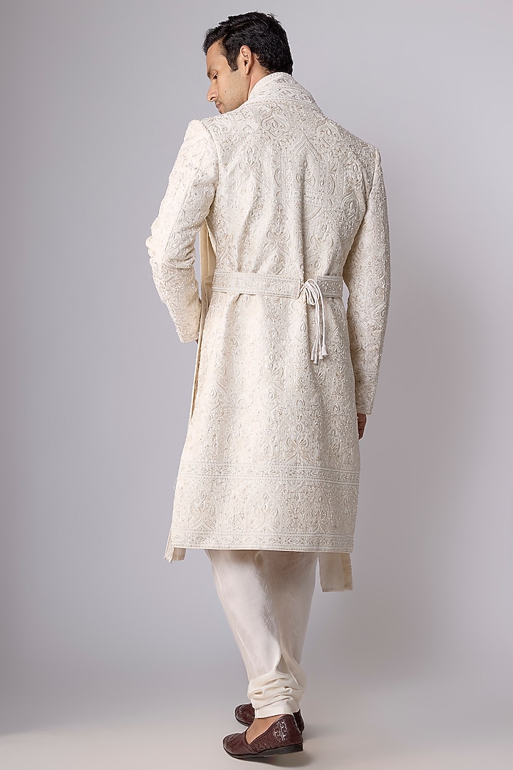 Ivory Silk Groom Sherwani Set by Vanshik at Pernia's Pop Up Shop