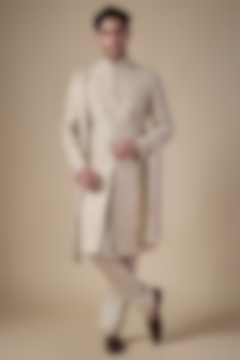 Gold Silk Groom Sherwani Set by Vanshik at Pernia's Pop Up Shop