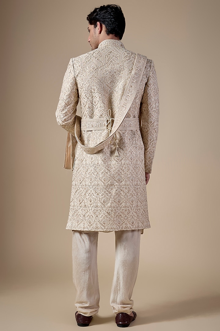 Gold Silk Groom Sherwani Set by Vanshik at Pernia's Pop Up Shop