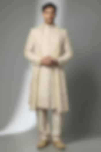 Gold Silk Groom Sherwani Set by Vanshik at Pernia's Pop Up Shop