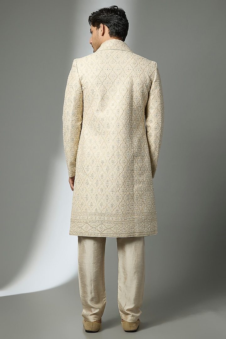 Gold Silk Groom Sherwani Set by Vanshik at Pernia's Pop Up Shop