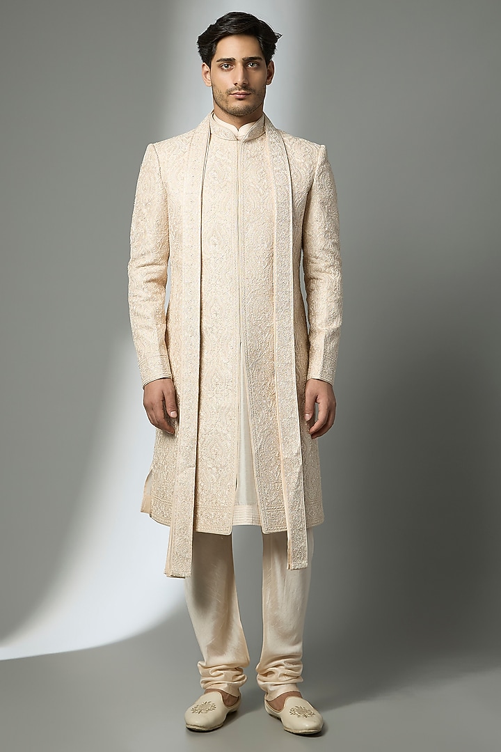 Blush Pink Silk Groom Sherwani Set by Vanshik at Pernia's Pop Up Shop