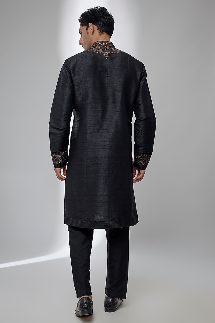 Black Silk Kurta Set by Vanshik at Pernia's Pop Up Shop