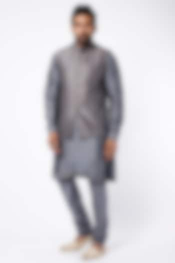 Grey Nehru Jacket Set by Vanshik