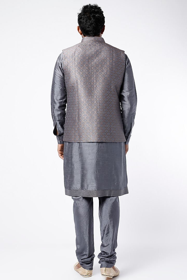 Grey Nehru Jacket Set by Vanshik at Pernia's Pop Up Shop