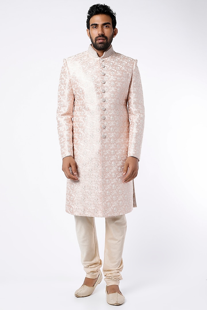 Blush Pink Embroidered Sherwani Set by Vanshik