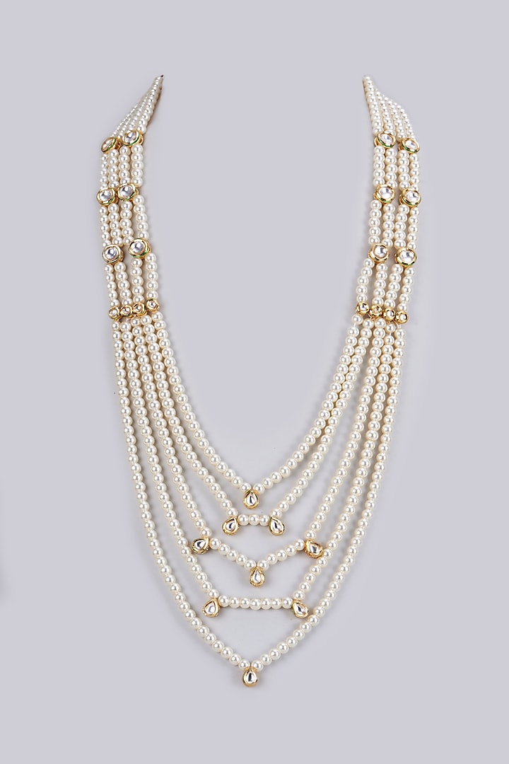 Gold Finish Kundan Polki & Glass Pearl Mala by Vanshik at Pernia's Pop Up Shop