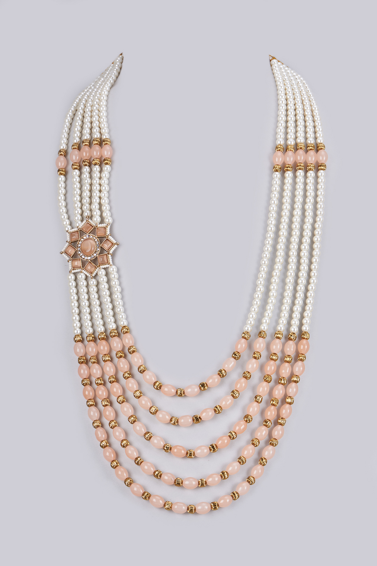 Gold Finish Kundan Polki & Glass Pearl Mala by Vanshik
