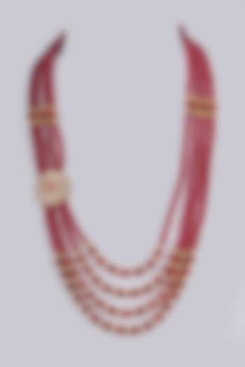 Gold Finish Kundan Polki & Glass Bead Mala by Vanshik