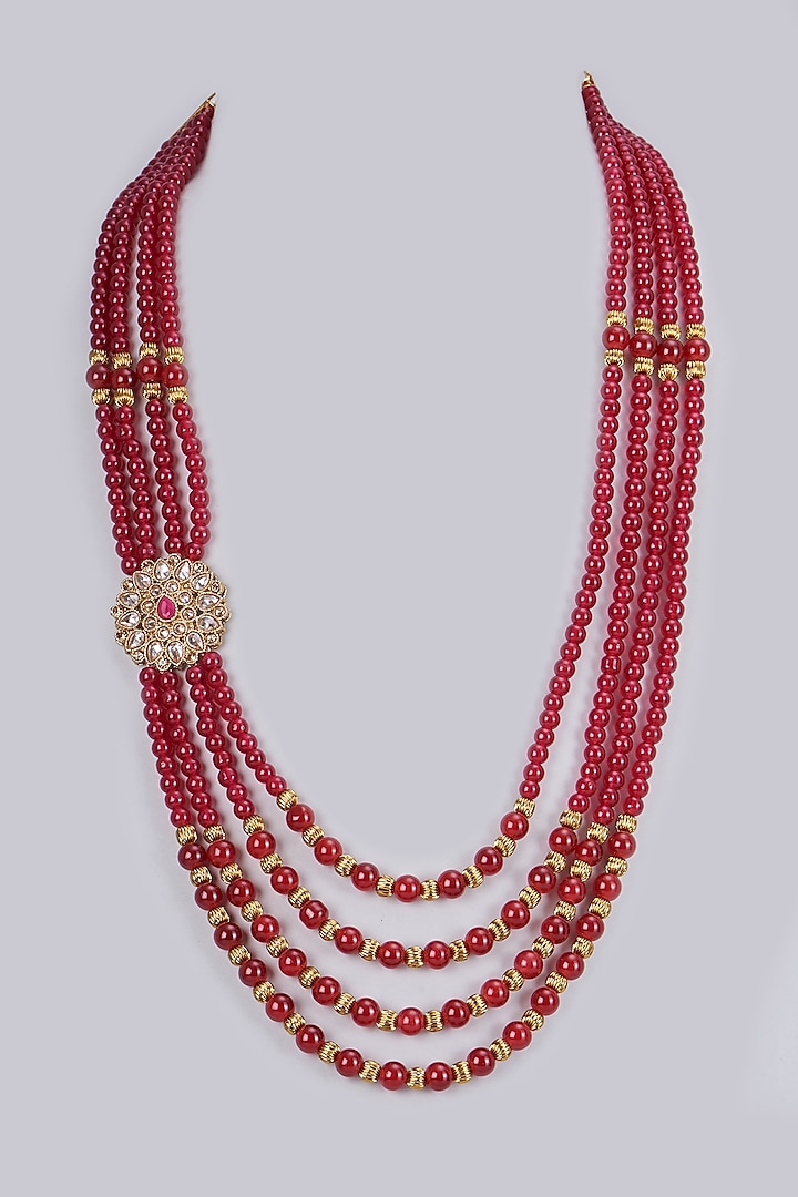 Gold Finish Kundan Polki & Glass Bead Mala by Vanshik