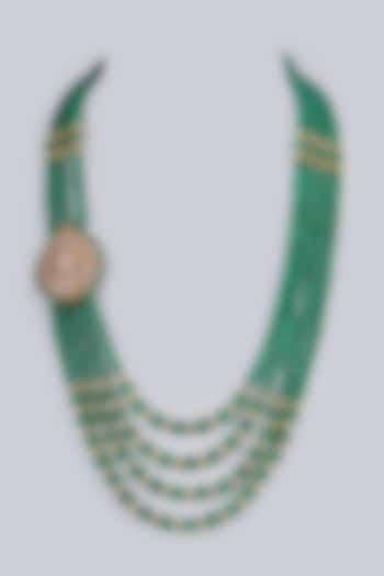 Gold Finish Kundan Polki & Glass Bead Mala by Vanshik