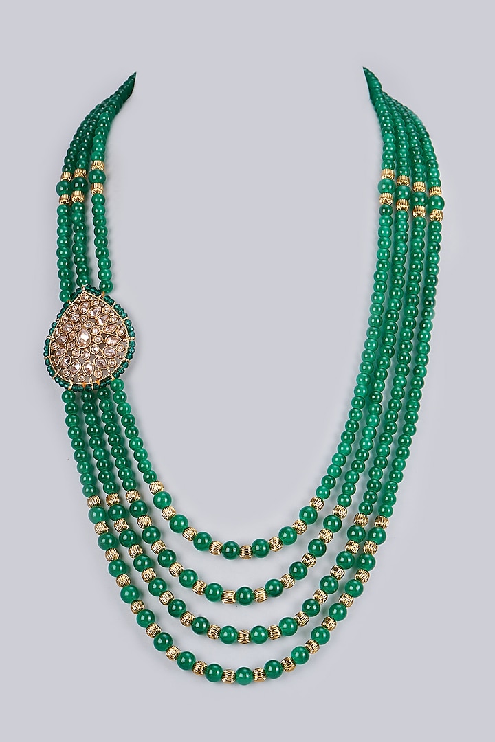 Gold Finish Kundan Polki & Glass Bead Mala by Vanshik