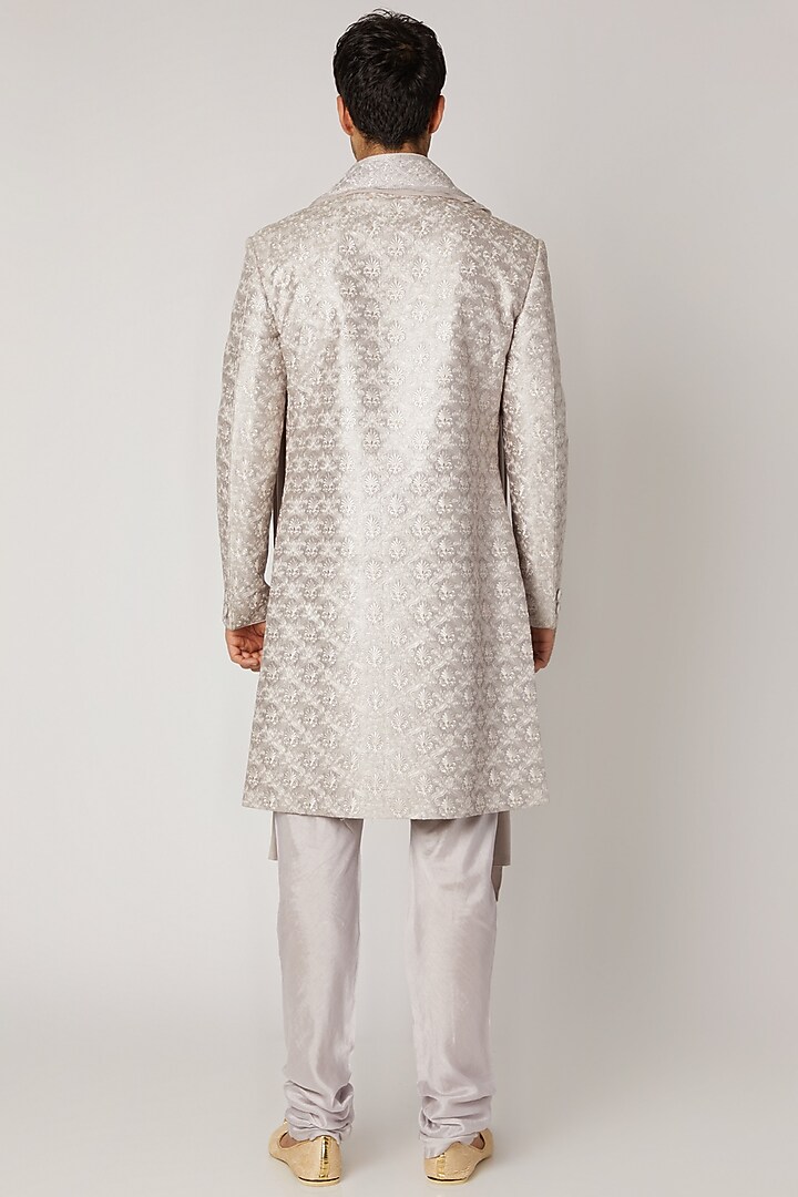 Silver Embroidered Wedding Sherwani Set With Dupatta by Vanshik at Pernia's Pop Up Shop