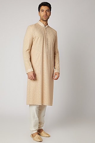 Beige Embroidered Kurta Set by Vanshik