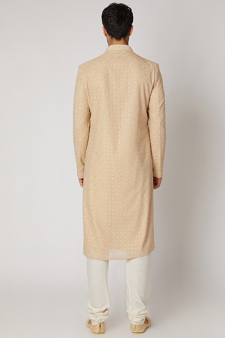 Blush Pink Lucknowi Embroidered Kurta Set by Vanshik at Pernia's Pop Up Shop