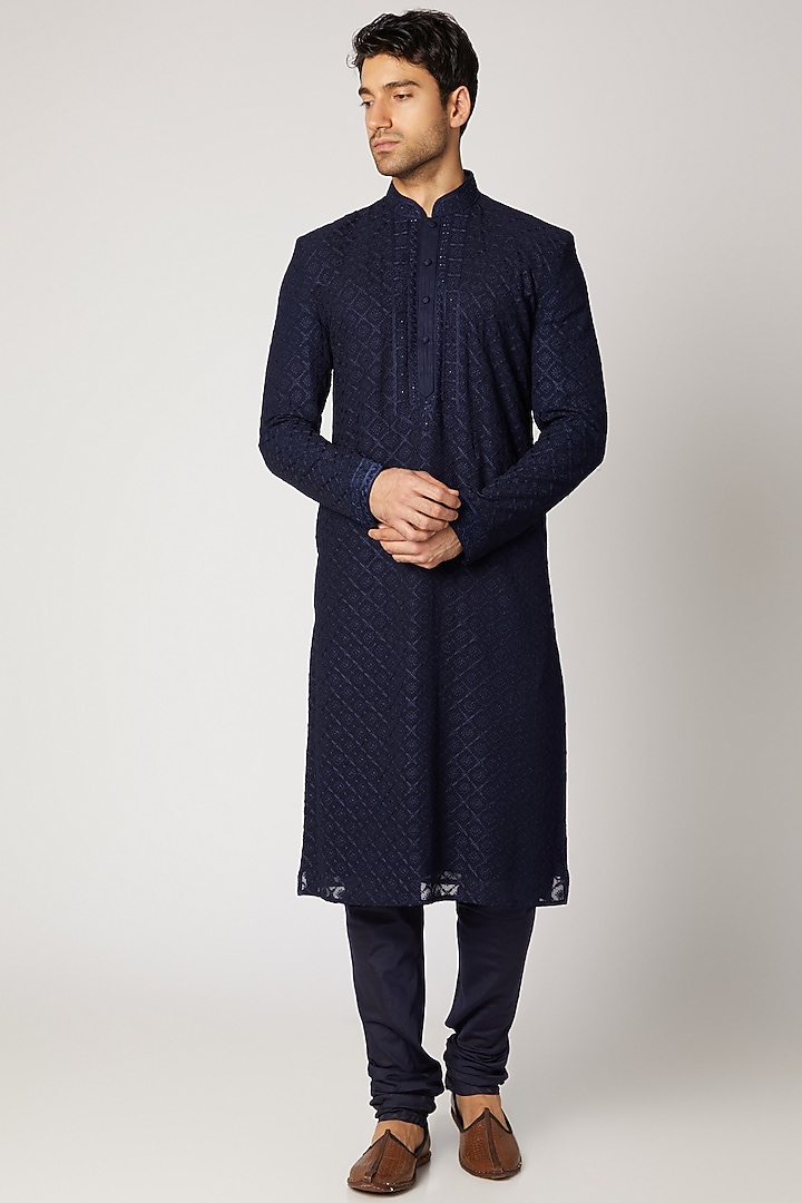 Cobalt Blue Embroidered Kurta Set by Vanshik at Pernia's Pop Up Shop