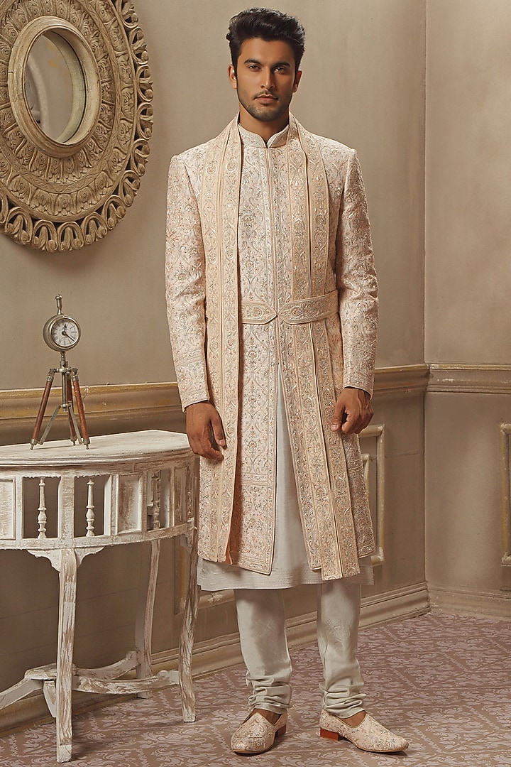 Pink Hand Embroidered Groom Sherwani Set by Vanshik at Pernia's Pop Up Shop