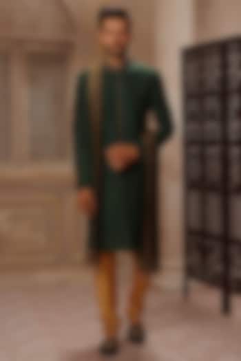 Poker Green Hand Embroidered Wedding Sherwani Set by Vanshik at Pernia's Pop Up Shop