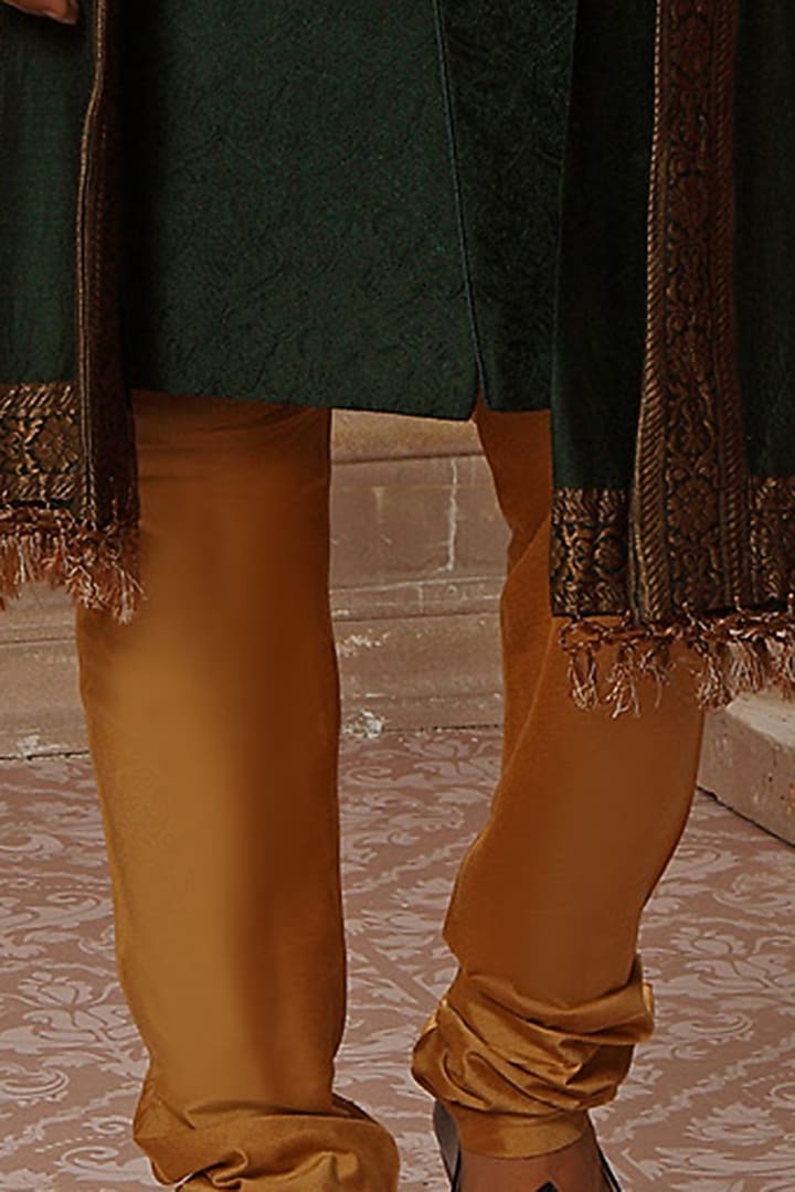 Poker Green Chanderi Silk Blend Hand Embroidered Wedding Sherwani Set by Vanshik at Pernia's Pop Up Shop