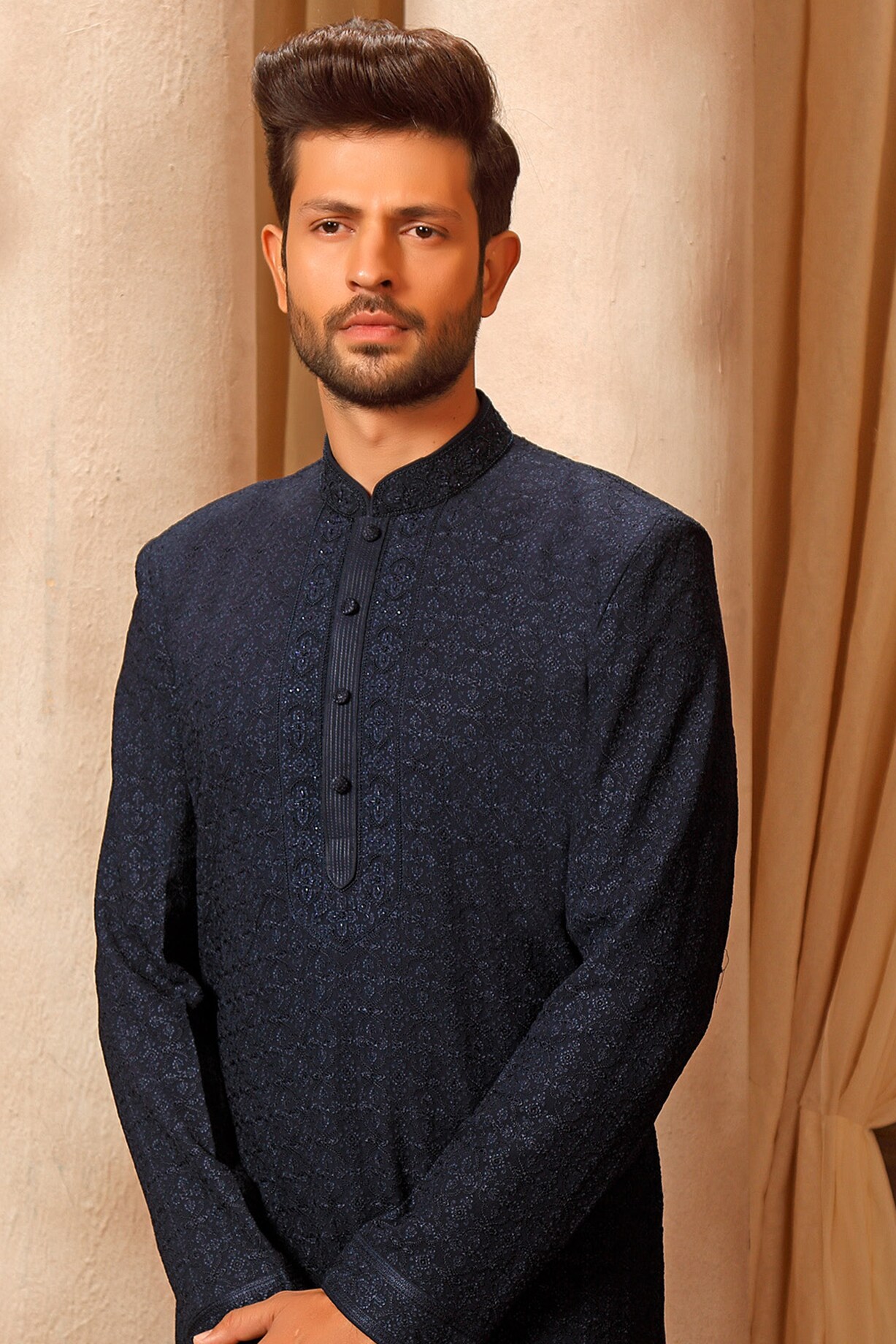 Plus size Lucknowi Kurta set in Navy Blue