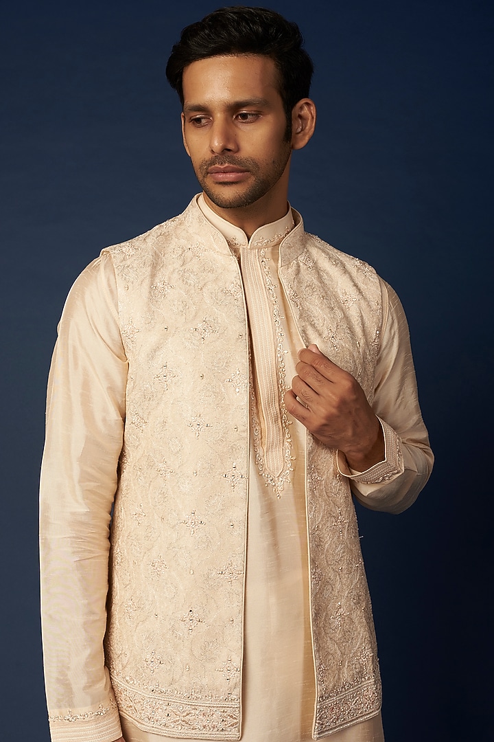 Blush Pink Embroidered Wedding Indowestern Set by Vanshik at Pernia's Pop Up Shop