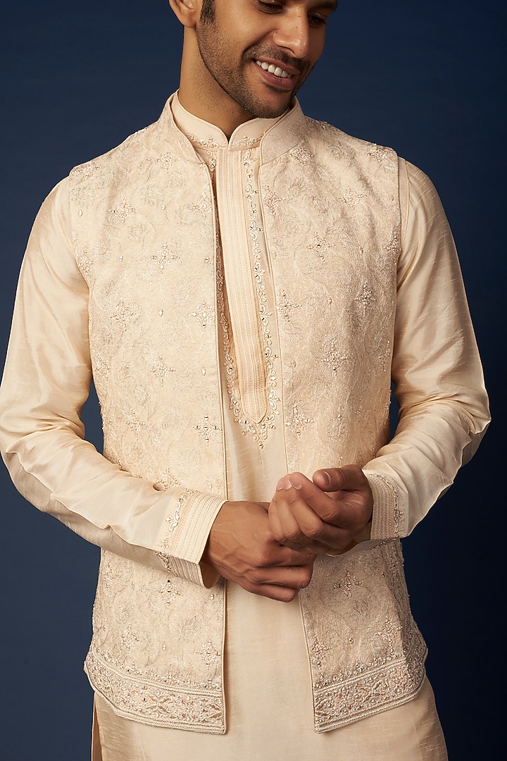 Blush Pink Embroidered Wedding Indowestern Set by Vanshik at Pernia's Pop Up Shop