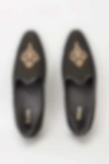 Black Processed Leather Antique Zardosi Embroidered Mojaris by Vanshik