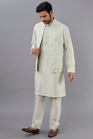 Mint Embroidered Indowestern Set by Vanshik