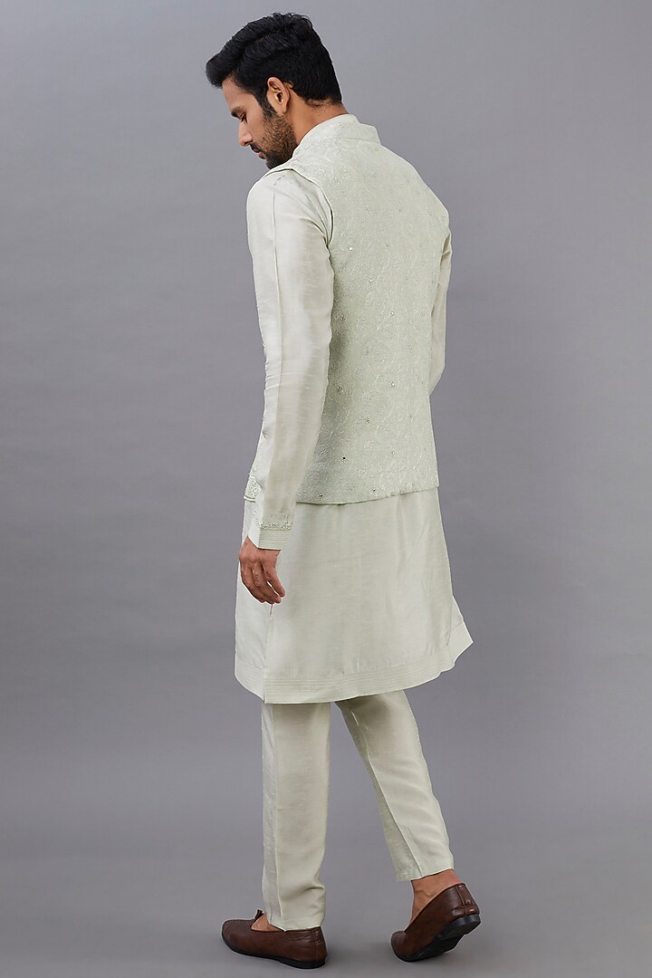 Mint Embroidered Wedding Indowestern Set by Vanshik at Pernia's Pop Up Shop