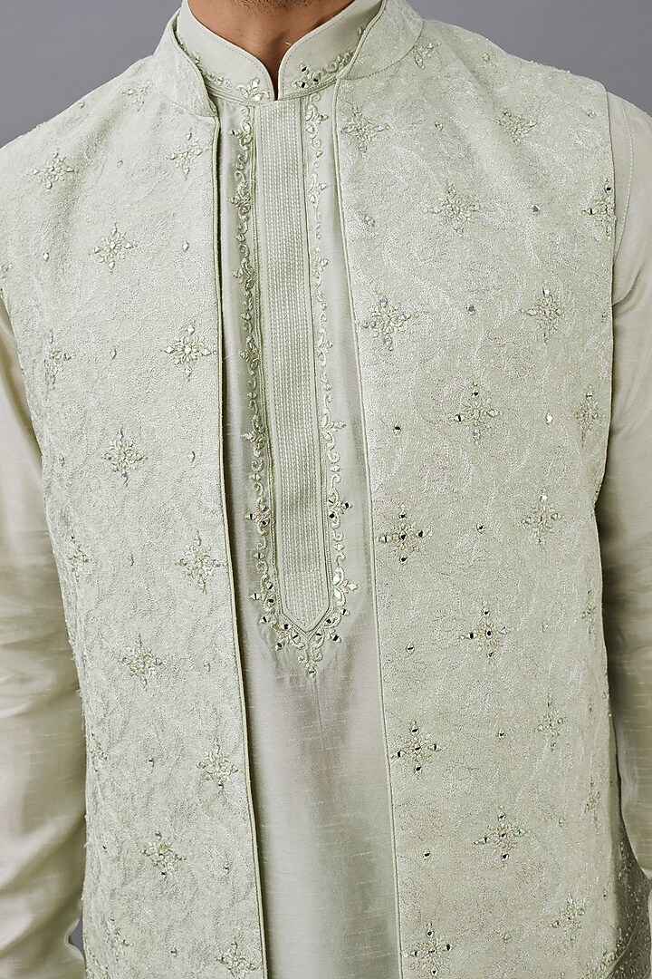 Mint Embroidered Wedding Indowestern Set by Vanshik at Pernia's Pop Up Shop