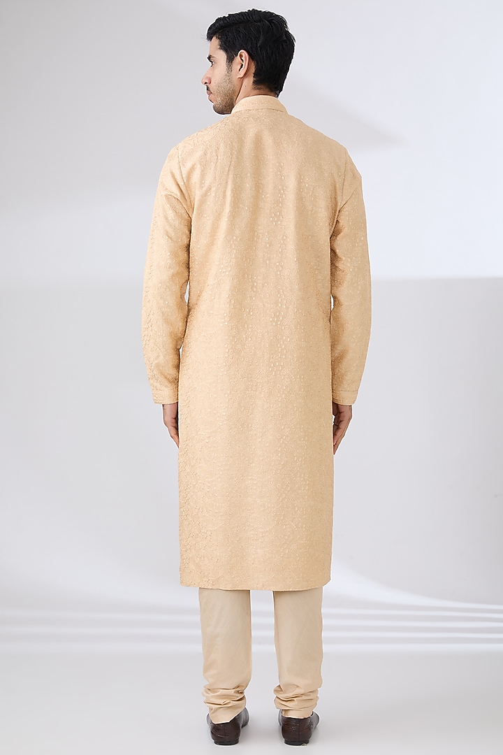 Beige Silk Embroidered Kurta Set by Vanshik at Pernia's Pop Up Shop