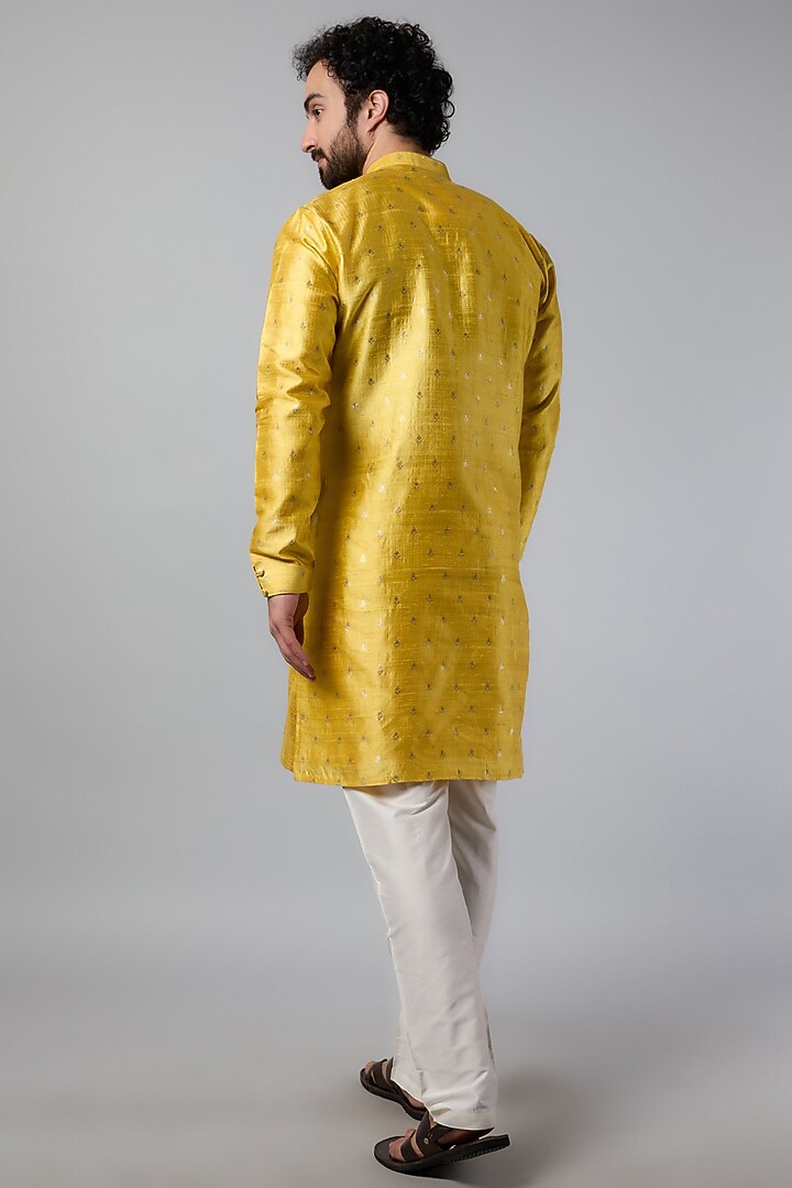 Haldi Yellow Raw Silk Embroidered Kurta Set by Vanshik at Pernia's Pop Up Shop
