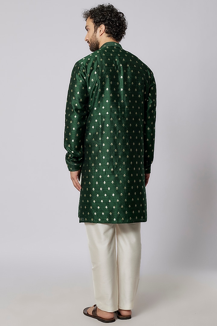 Green Raw Silk Kurta Set by Vanshik at Pernia's Pop Up Shop