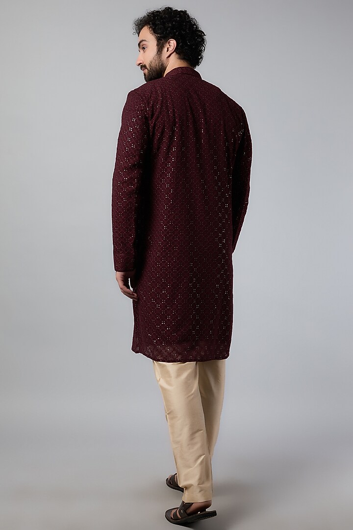 Wine Brocade Kurta Set by Vanshik at Pernia's Pop Up Shop