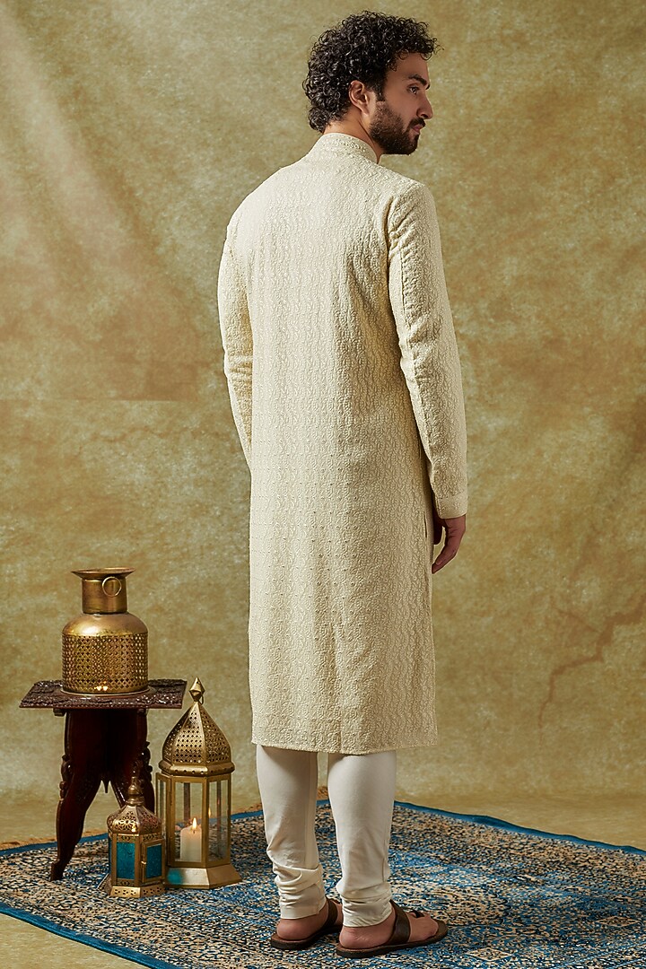 Mint Yellow Georgette Embroidered Kurta Set by Vanshik at Pernia's Pop Up Shop