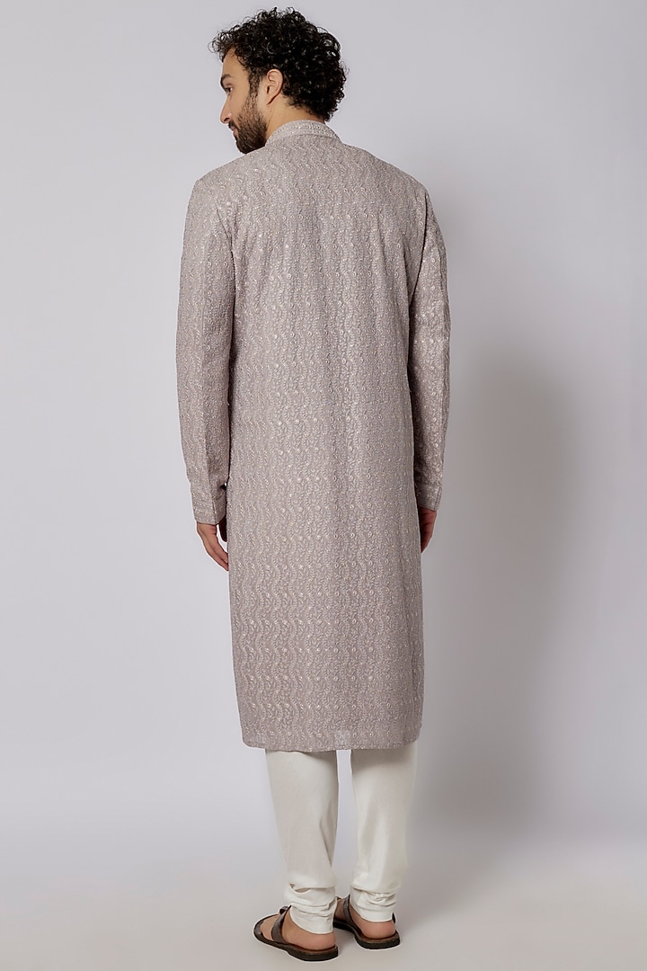 Grey Georgette Lucknowi Embroidered Kurta Set by Vanshik at Pernia's Pop Up Shop