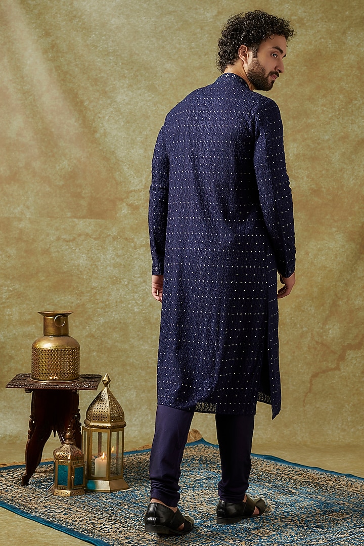 Navy Blue Georgette Embroidered Kurta Set by Vanshik at Pernia's Pop Up Shop