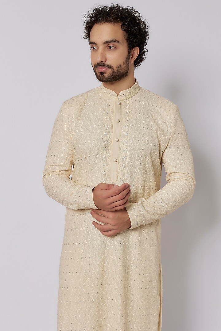 Pearl Georgette Lucknowi Embroidered Kurta Set by Vanshik at Pernia's Pop Up Shop