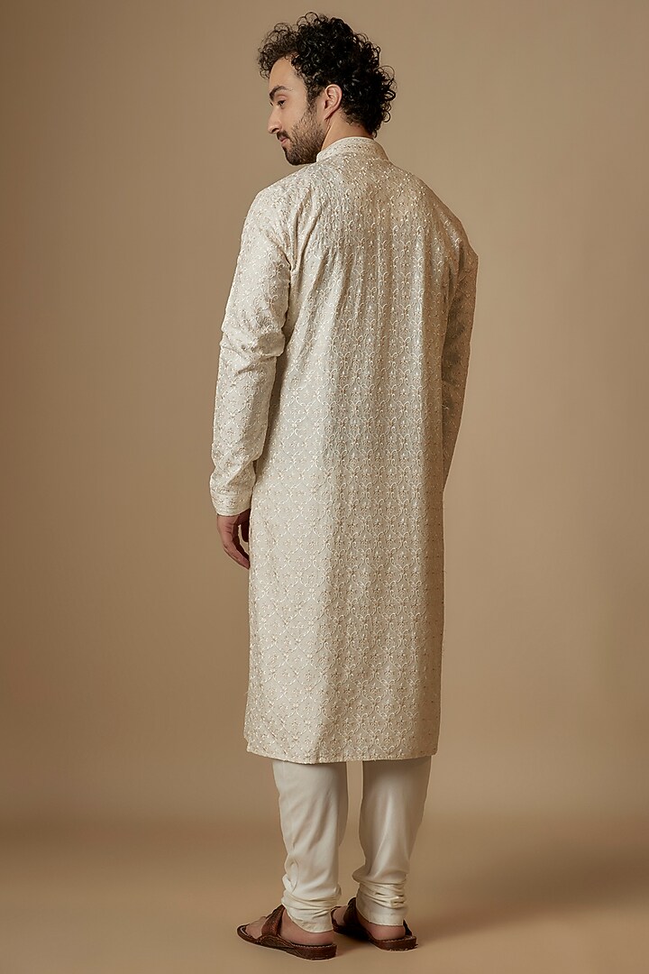 Cream Georgette Embroidered Kurta Set by Vanshik at Pernia's Pop Up Shop
