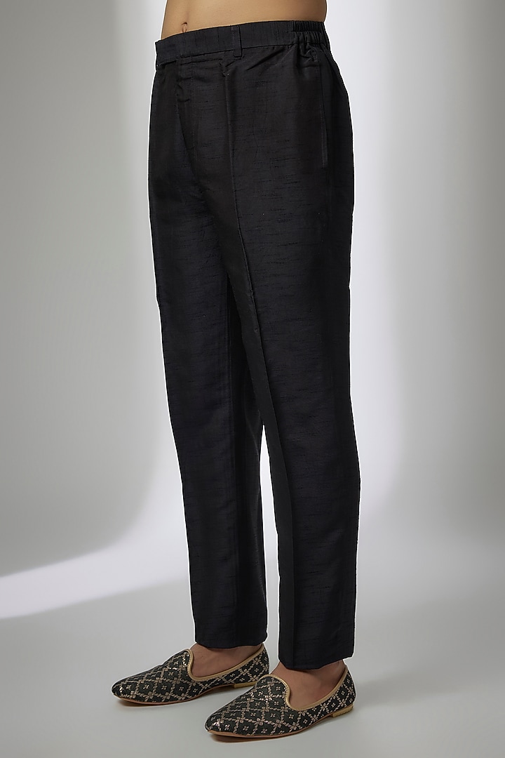 Navy Blue Silk Embroidered Open Indo-Western Set by Vanshik at Pernia's Pop Up Shop