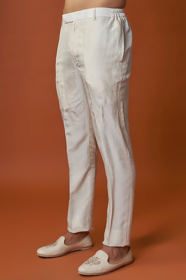 Ivory Soft Silk Paisley Embroidered Wedding Indowestern Set by Vanshik at Pernia's Pop Up Shop
