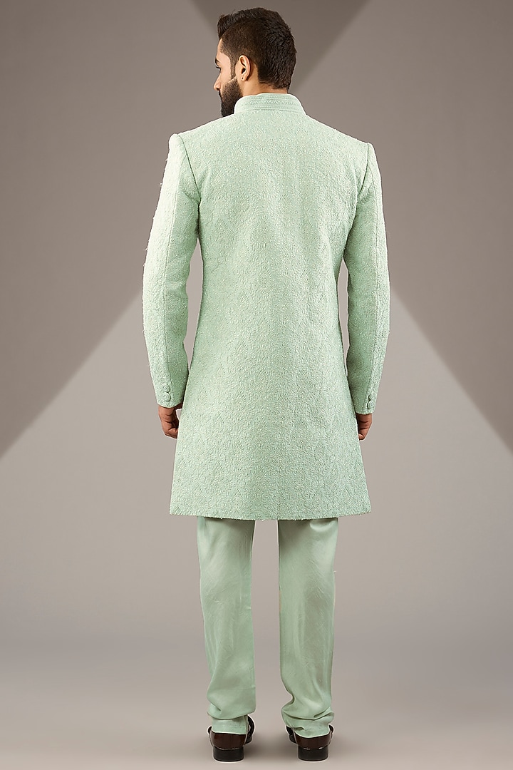 Mint Silk Pearl Hand Embroidered Indo-Western Set by Vanshik at Pernia's Pop Up Shop