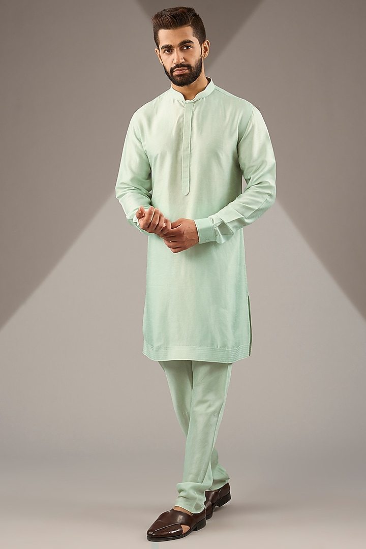 Mint Silk Pearl Hand Embroidered Indo-Western Set by Vanshik at Pernia's Pop Up Shop