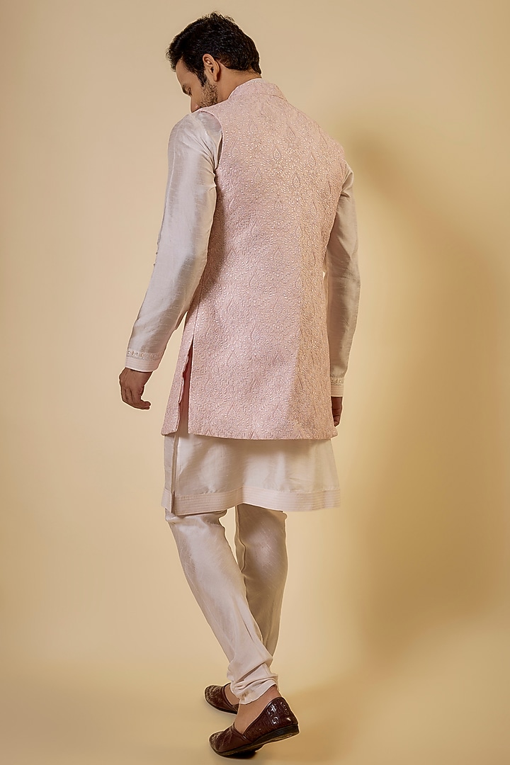 Blush Pink Silk Embroidered Indowestern Set by Vanshik at Pernia's Pop Up Shop